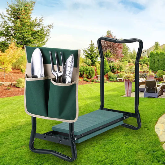 2 in 1 Foldable Garden Kneeler Seat with Tool Kit, Ergonomic Gardening Stool for Planting & Outdoor Use