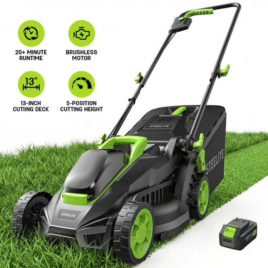20V 13 Inch Brushless Cordless Electric Lawn Mower with Battery & Charger, Lightweight Push Mower for Yard Care